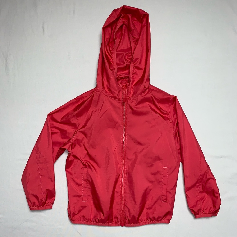 UNIQLO Red Pink Girl 110 4-5 Raincoat Windbreaker Jacket Pullover Hooded Hoodie